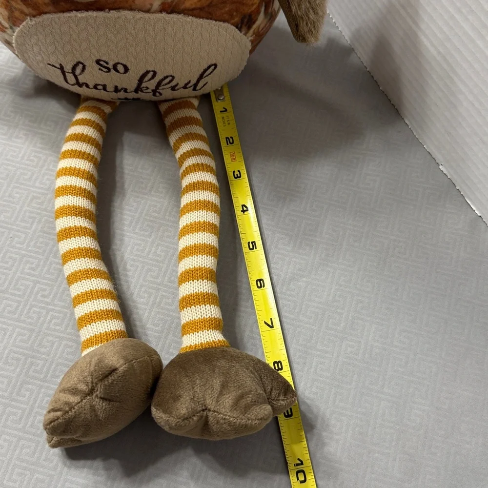 So Thankful Owl Plush Shelf Sitter with Striped Legs Big Eyes Furry Fall Colors